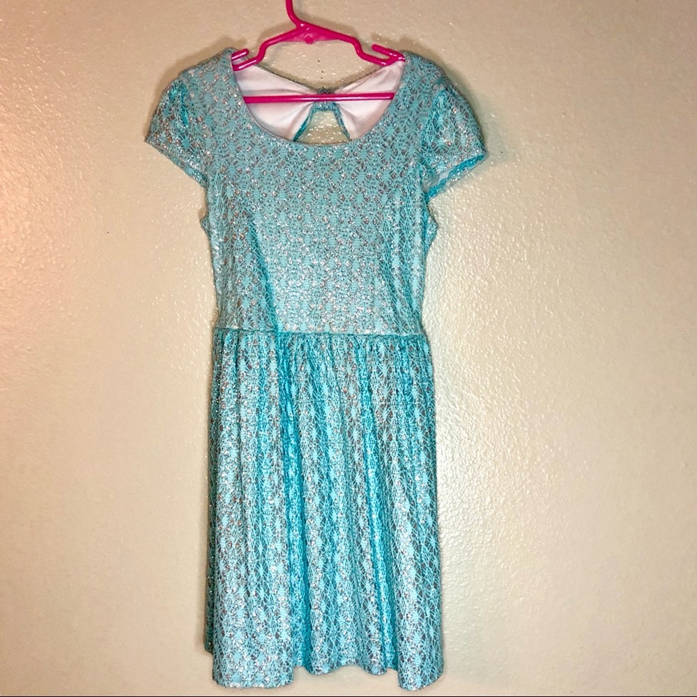 Speechless blue lace & silver glitter dress size 7